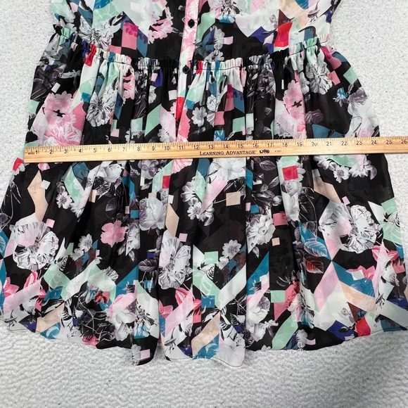 Rebecca Minkoff Mini A Line Dress Women 8 Button Front Floral Pleated Multicolor - Picture 9 of 11